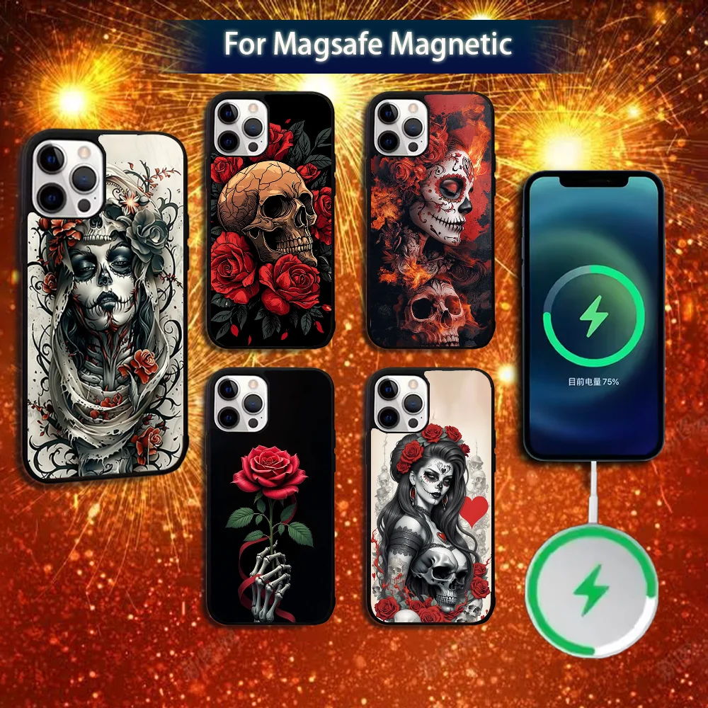 

Catrina Rose Girl Skull Phone Case For iPhone 16e,16,15,14,13,12,11,Plus,Pro,Max,Mini Magsafe Magnetic Wireless Charging