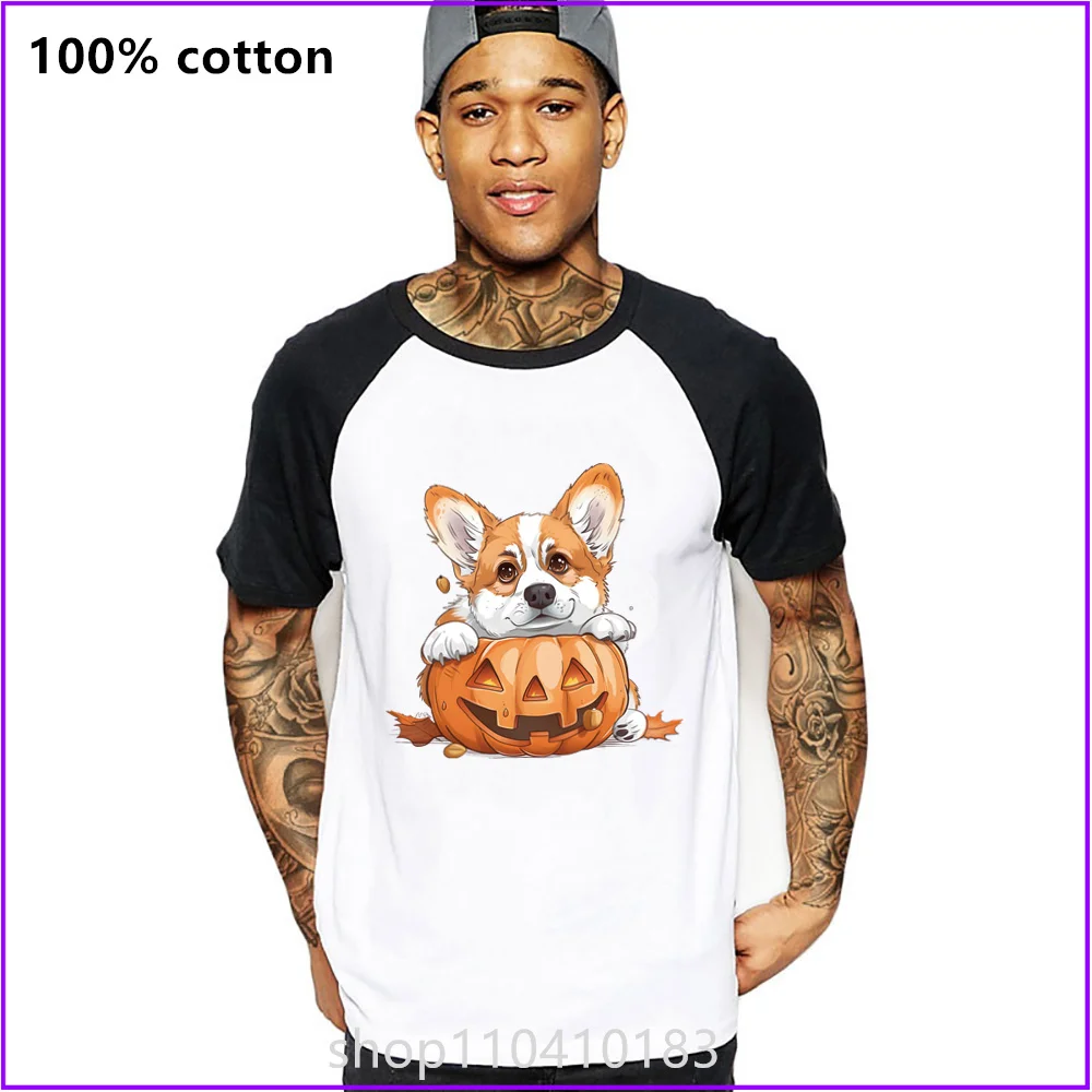 Corgi Dog Animal Cartoon Jack-O-Lantern Halloween Autumn Pumpkin T Shirts For Men'S Women Tshirt T-Shirt Compression Tee Logo Bl