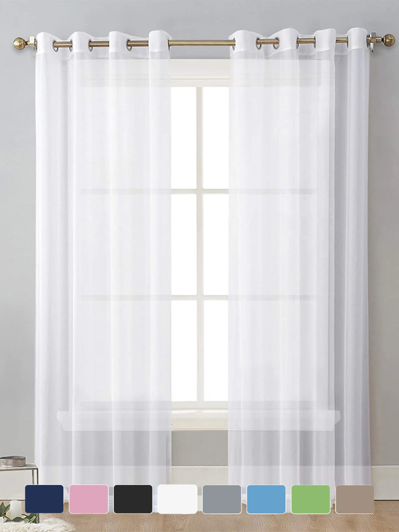 1 Stück moderner, einfarbiger, durchsichtiger Vorhang, Vorhänge für Wohnzimmer, Schlafzimmer, Heimdekoration, französische Fenstergitter-Ösenplatte