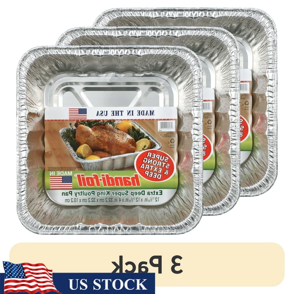 

3 Pack Heavy Duty Aluminum Poultry Pan Deep Dish Casseroles Lasagna Desserts Quick Even Heating Easy Cleanup