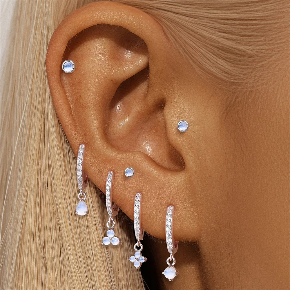 Aide New Stone Natural Moonstone Earrings 925 Sterling Silver Hoop Earrings Gemstone Women Handmake 4 Styles Round Earring Jewel