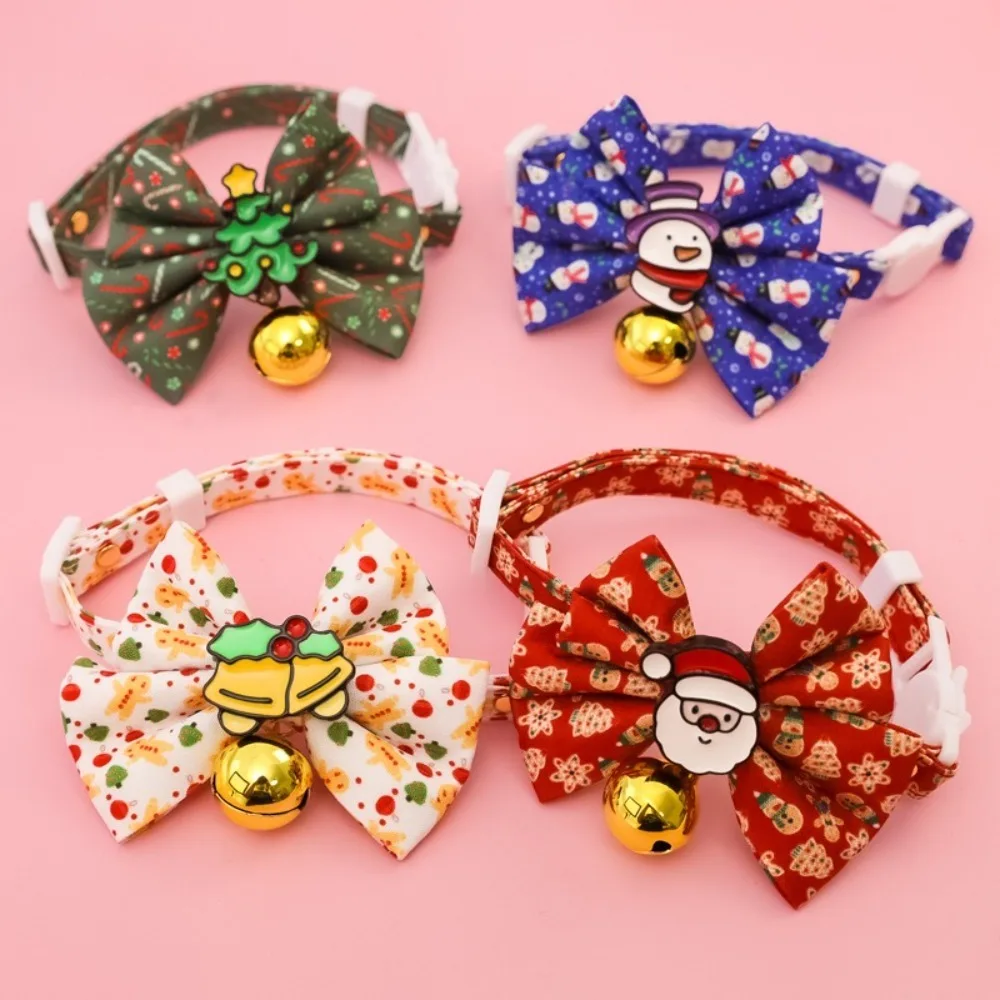 Рождественский-ошейник-для-домашних-животных-с-бантом-снеговиком-и-колокольчиком-регулируемая-безопасная-застежка-для-котят-и-щенков-мультяшный-ошейник-с-бантом-снеговиком