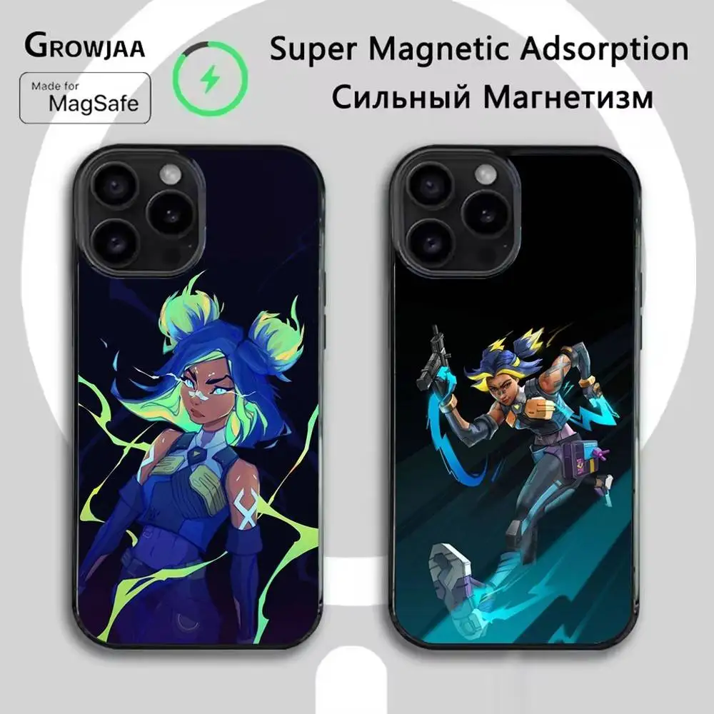 

Неоновый чехол для телефона Game V-Valorant для iPhone 16e, 16, 15,14,13,12,11, Plus, Pro, Max, Mini Magsafe с магнитной беспроводной зарядкой