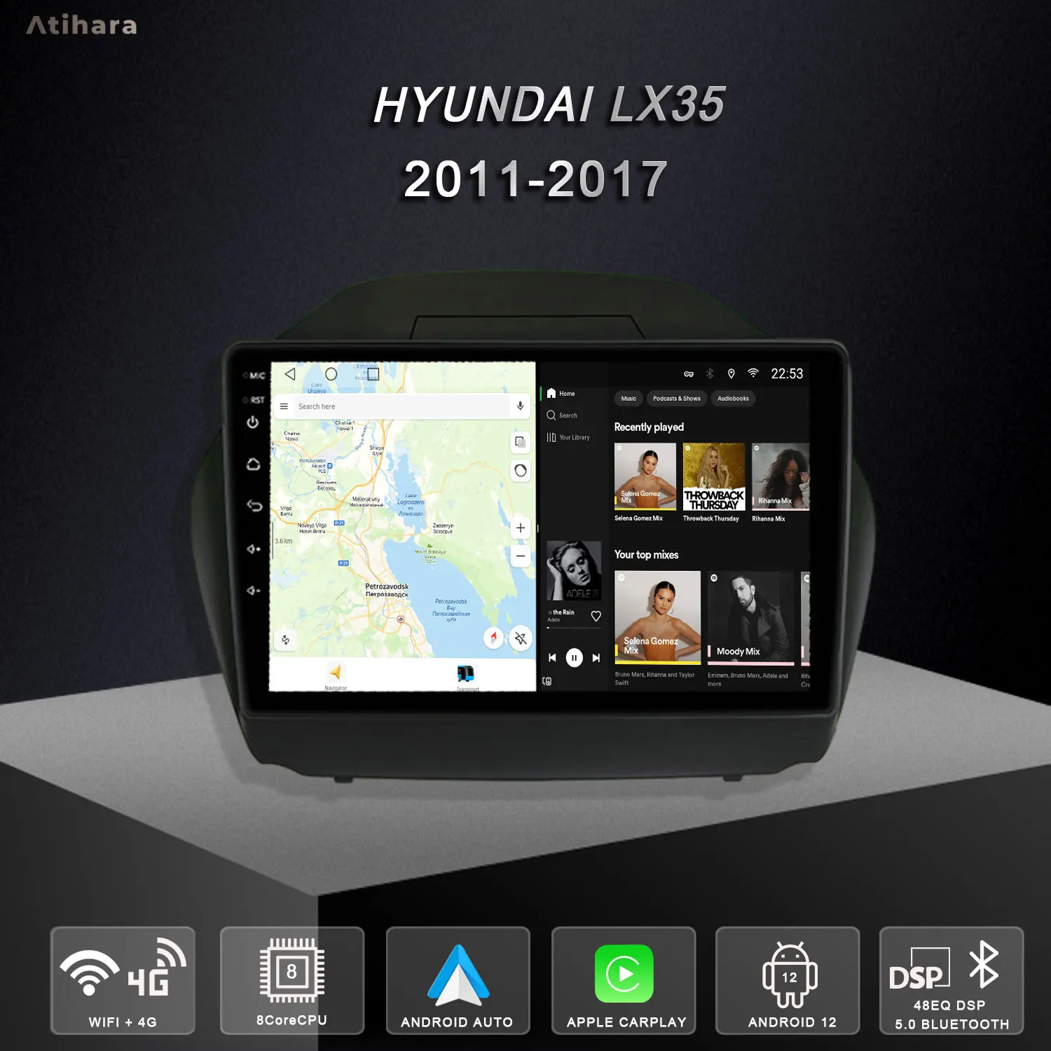 

Atihara Android Carplay Car Radio for Hyundai lX35 2011-2017 Multimedia Video Player 2Din GPS QLED 4G Wifi Stereo GPS Navigation