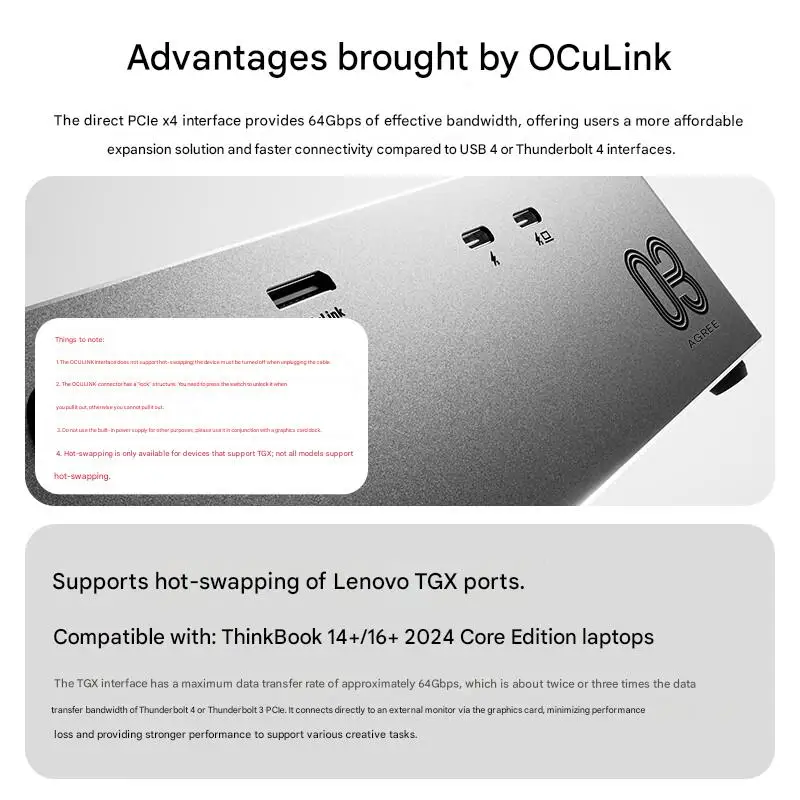 AG03 OCuLink & USB4 eGPU Dock, 800W PSU, Dual Thunderbolt 5 Ports for High-Performance Laptops