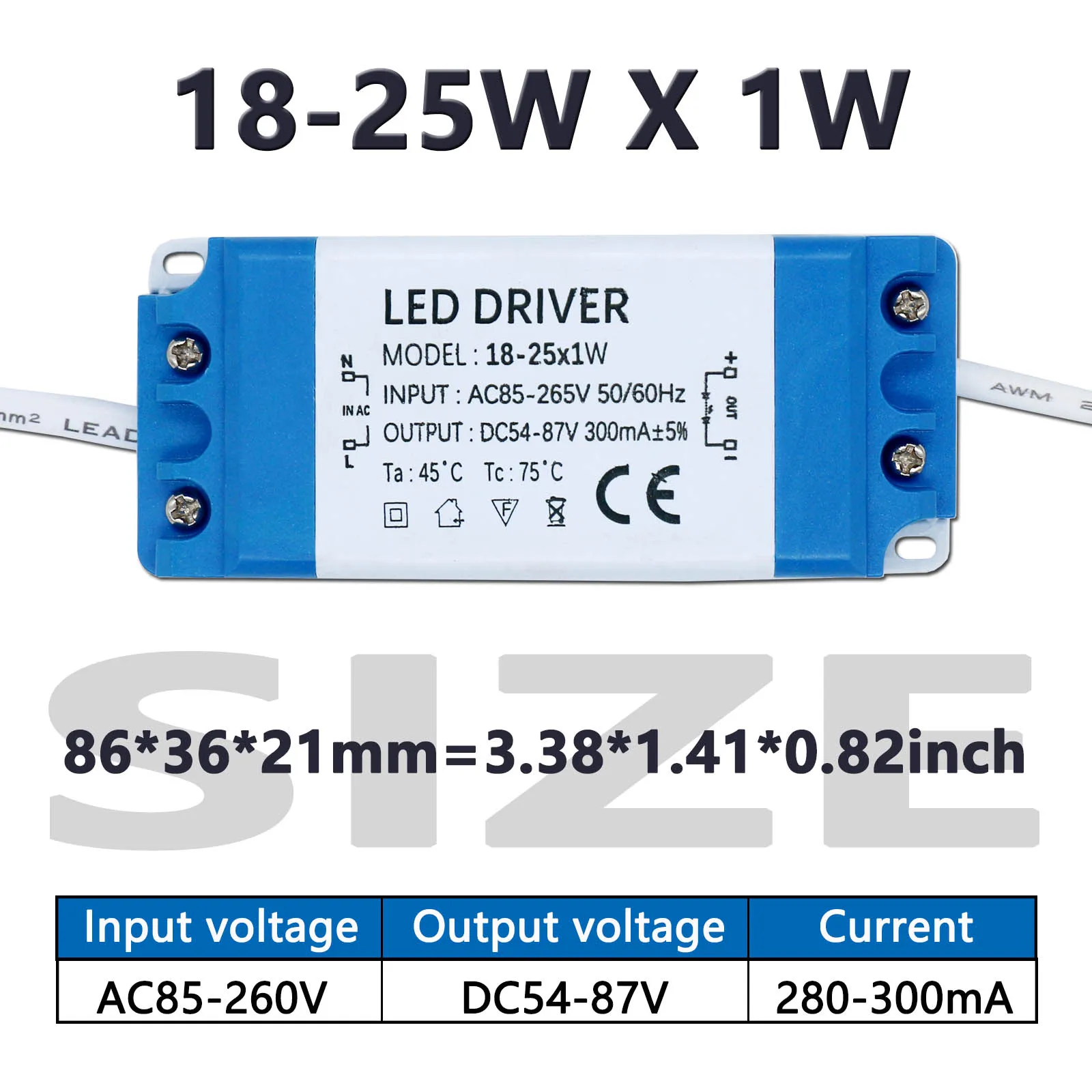 LED Power Driver 1W-36W 5.5 * 2.1mm Female Connector 300mA Constant Current Lighting Transformer for LED Light Strip Office