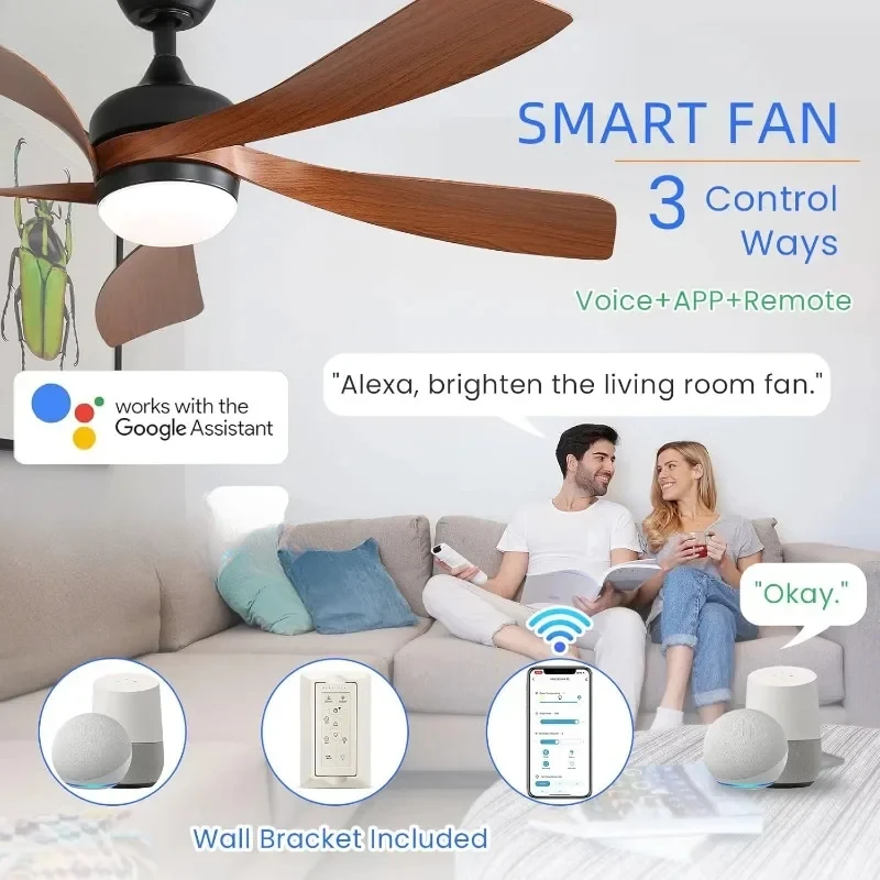 Sofucor Smart Decken ventilator, Innen-/Außen-Decken ventilatoren mit Lichtern und Remote 3-Farben-Licht 6-Gang-Timing reversibler Gleichstrom motor