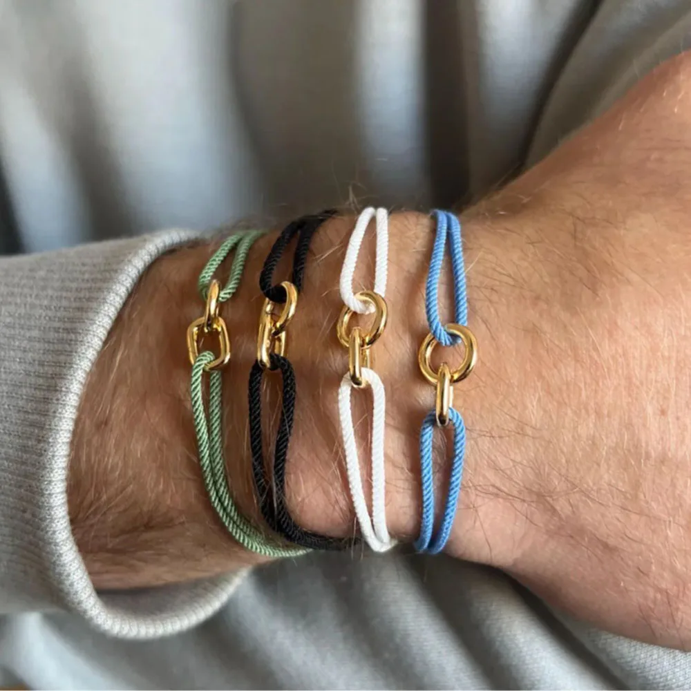 Adjustable Nylon Rope Bracelet for Men Minimalist Gold Link Stackable Summer Fashion Hand Jewelry Accessory for Daily Wear Gift