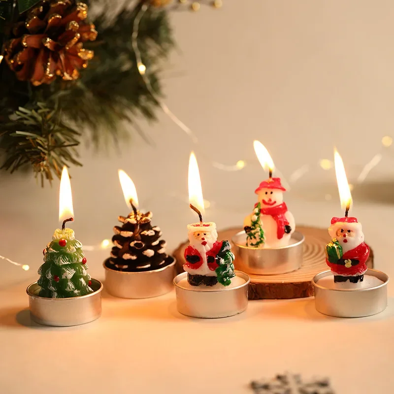 Christmas Candles Santa Claus Snowmen Tin Cans Candle Christmas Decorations for Home Mini Candles Navidad New Year Gifts 2024