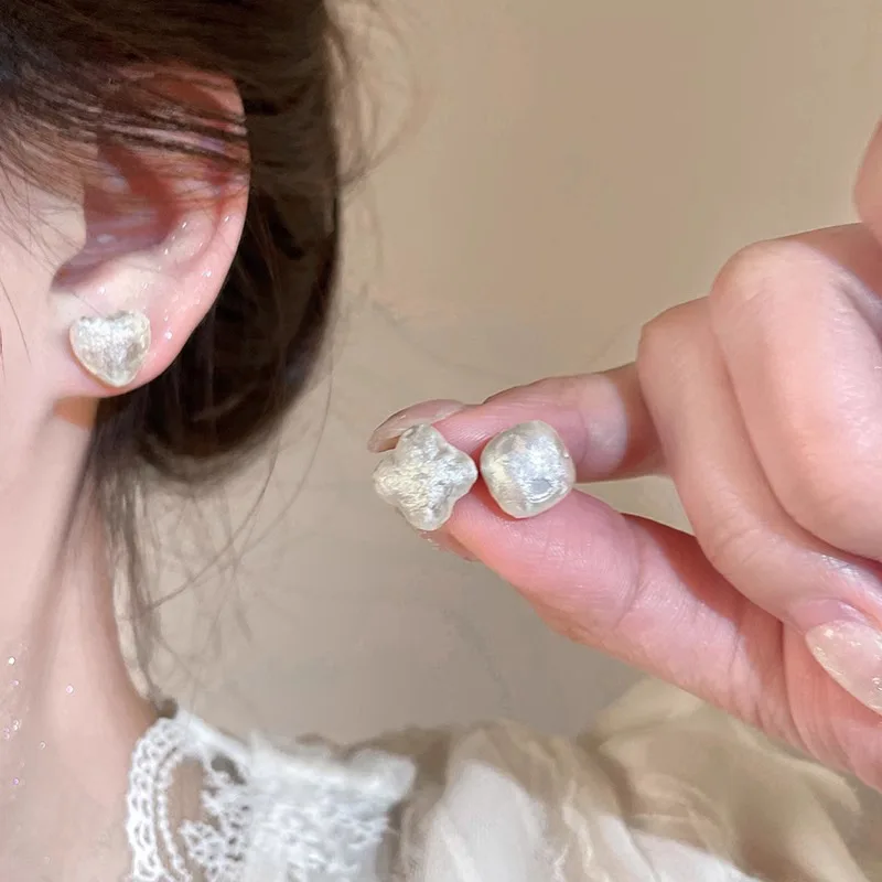 Stud Earrings Cotton Pearl Heart French Retro Elegant Premium Lightweight Rose Gold Tone Post Dainty Versatile Daily Classy