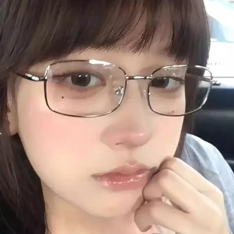 Harajuku Y2K خمر إطار مربع صغير نظارات للنساء الرجال النظارات المعدنية واضح نظارات للقراءة الضوء الأزرق حجب النظارات #4