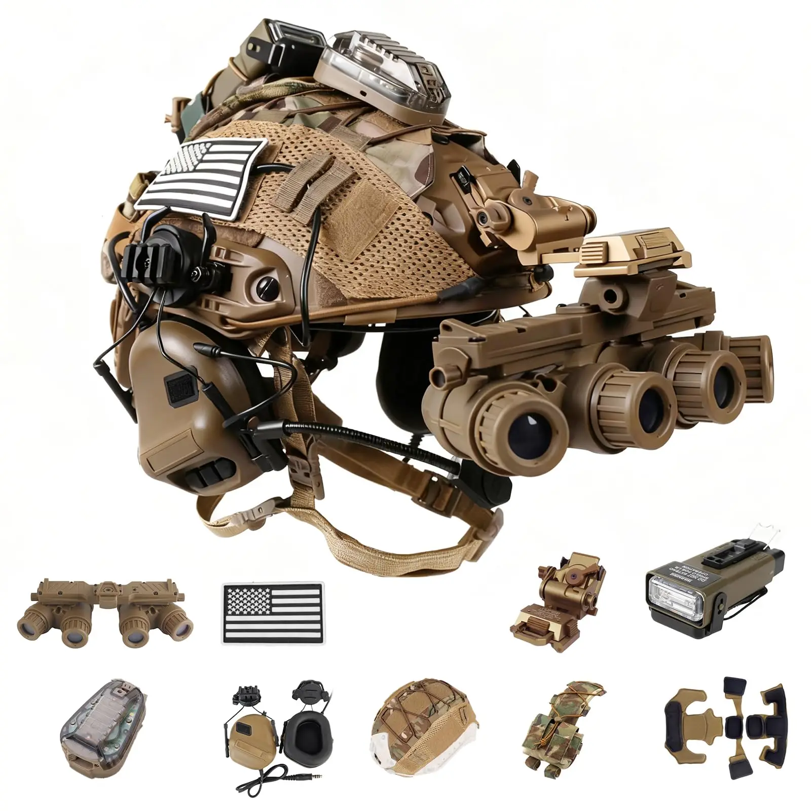 Taktisches Helm-Set, verstellbarer SCHNELLER Schutzhelm mit Headset, Überlebenslicht, NVG-Modell, Signallicht für CS Airsoft Cosplay