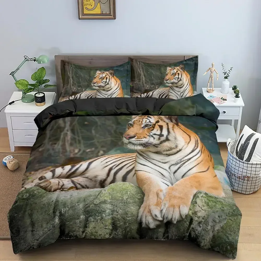 Tiger Wild Theme 3D Duvet Cover Bedding Set Comforter Linen Pillowcases Home Decor Single Double Twin King Queen