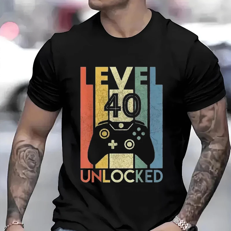 

Level 40 Unlocked Funny Video Gamer Pattern Men's Women's T-Shirts 40th Anniversary Gift Funny Party Pattern Couple's T-Shirts