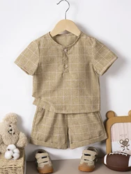 New Baby Short Sleeve Shorts Set Kids Casual Boys Summer Striped Cotton Linen Short Sleeve Shorts Combo Set