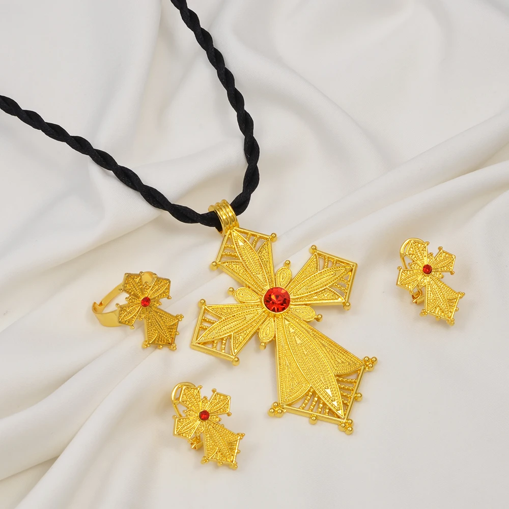New Arrival Ethiopian Cross Jewelry Sets Habesha Pendant Necklaces Earrings Rings Eritrean Africa Christmas Holiday Gift #205816 image 2