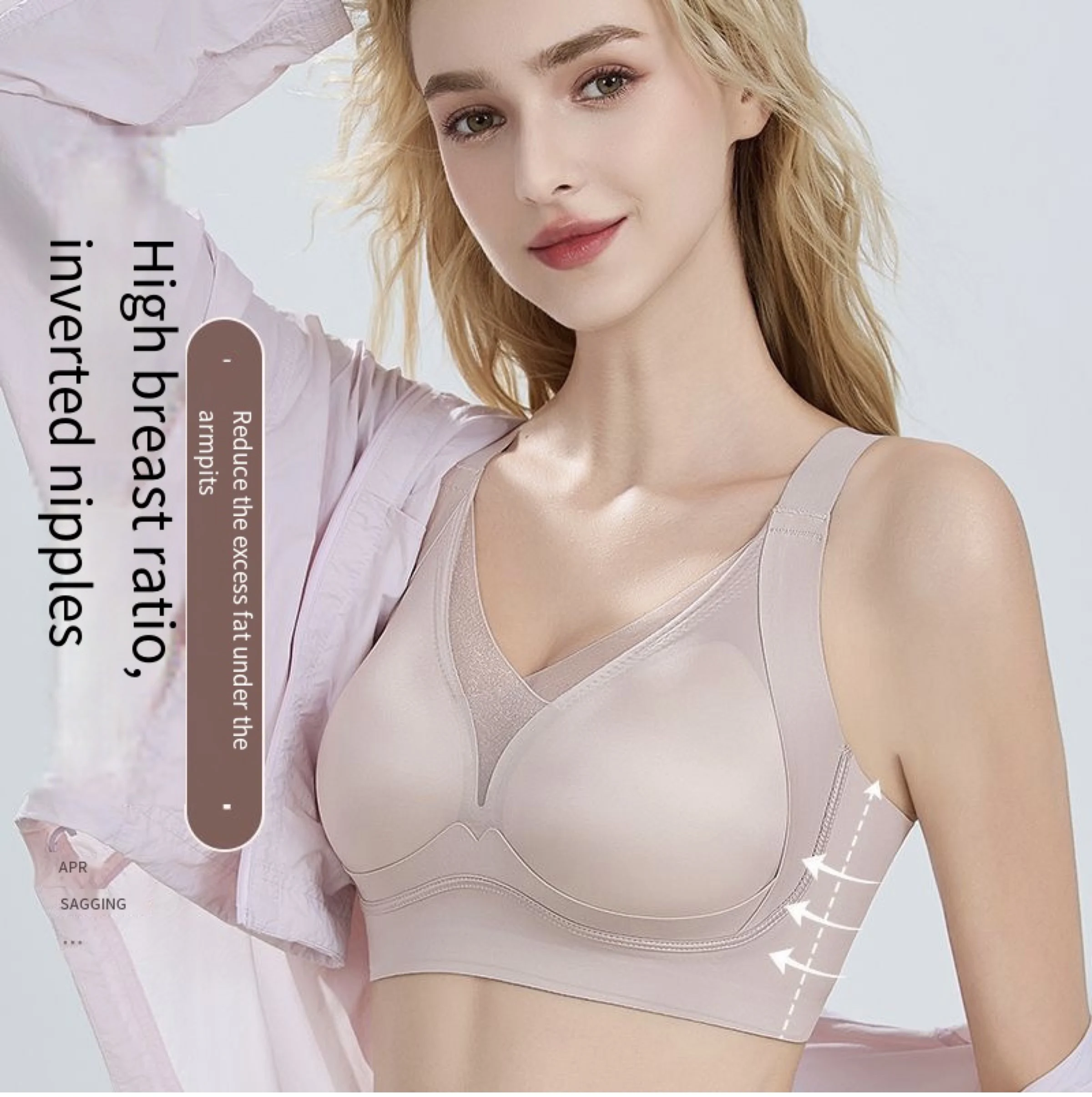 

Атласная большая грудь показывает маленький бюстгальтер, нижнее белье, женское нижнее белье большого размера с боковой застежкой, бесшовная, удобная, собранная на бюстгальтере