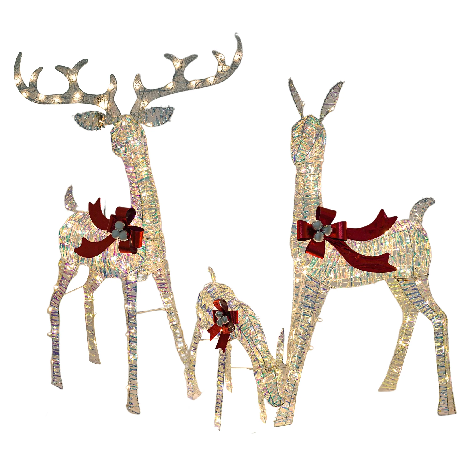 3* Light up Christmas Decor Deer with LED Lights Outdoors Iridescent Reindeer For Dreamy Holiday Atmosphere Free Standing