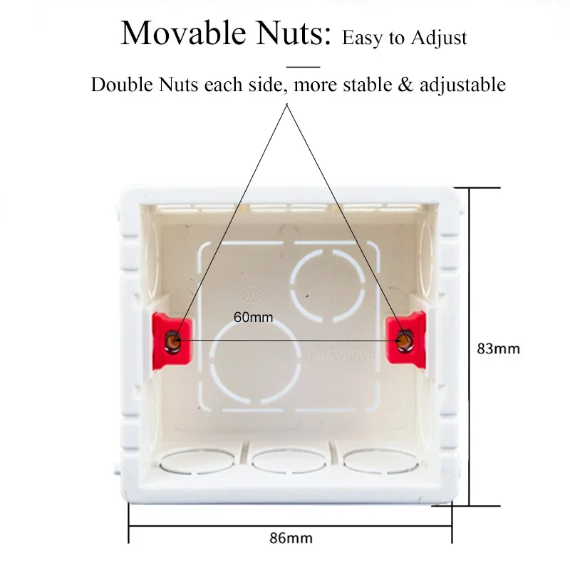 Wallpad Adjustable Mounting Box Internal Cassette 86mm*85mm*40mm For 86 Type Switch and Socket Cassette