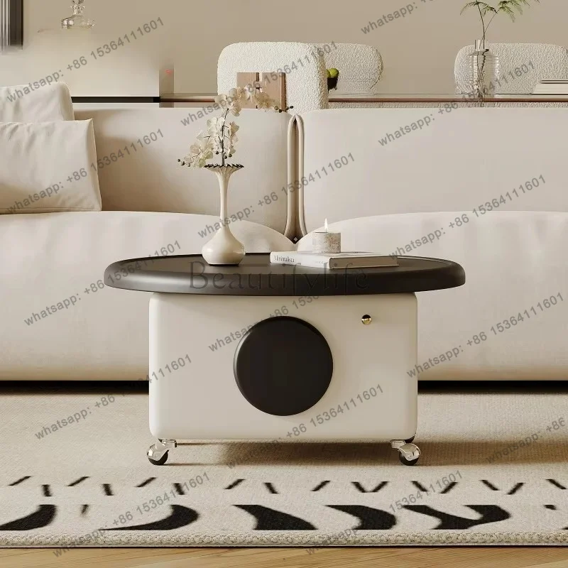 YJ Wheels Italian Coffee Table Lift European Nordic Unique White Round Side Table Small Luxury Designer Stolik Kawowy Furniture