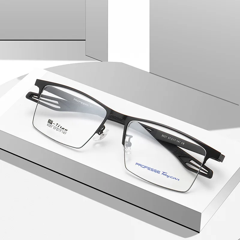 Lunettes de vue ALICIA grande taille en alliage ultra-léger, demi-monture, pour visage large, myopie, verres optiques sur mesure pour homme