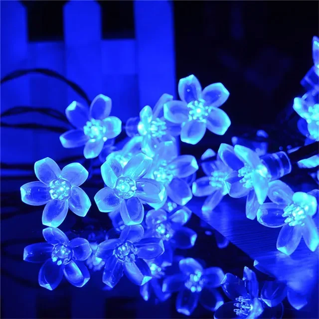 Imagem -05 - Solar Led String Lights Impermeável ao ar Livre Festival Party Jardim Lotus Decorativa Cherry Blossom String Luz Rosa