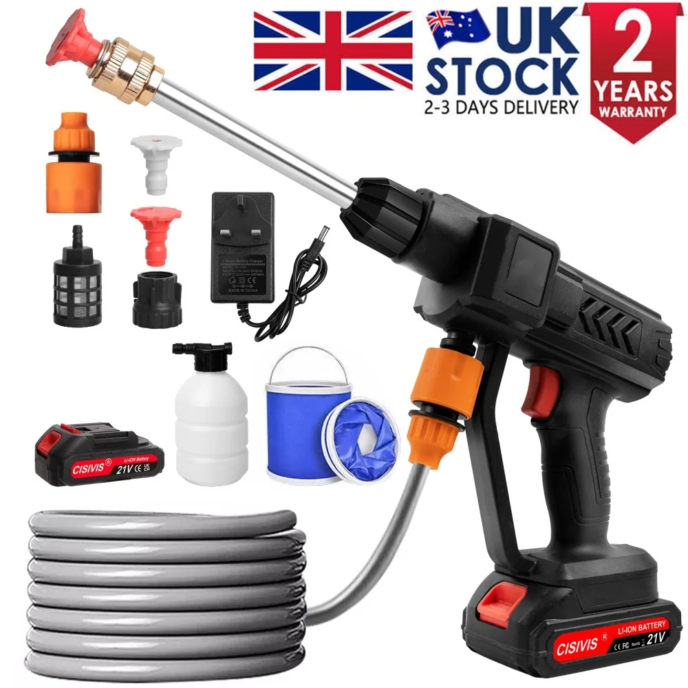 48V Cordless Car Pressure Washer Jet Portable Water Wash Cleaner Gun +2 Battery