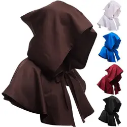 Men Women Hooded Short Shawl Party Halloween Medieval Witch Lace Up Hooded Cape Witchcraft Classic Cosplay Masquerade Cowl Hat
