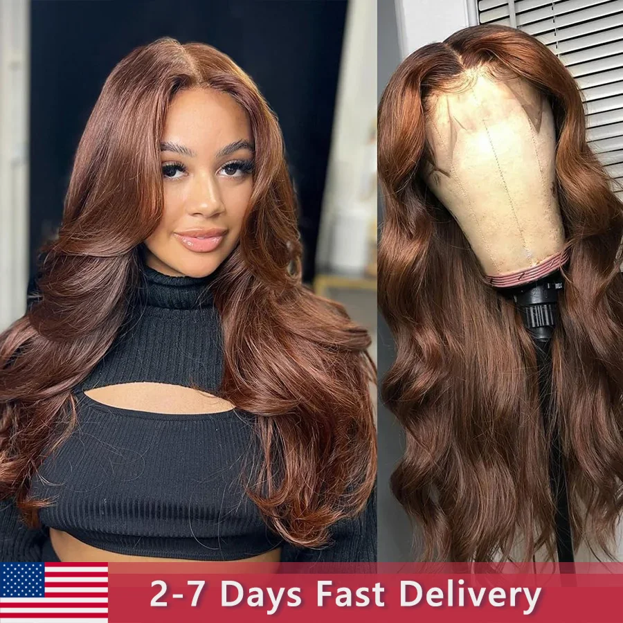 Body Wave Chocolate Brown Lace Frontal Wig Human Hair Pre Plucked Brazilian Grade 10 Lace Front Human Hair Wigs