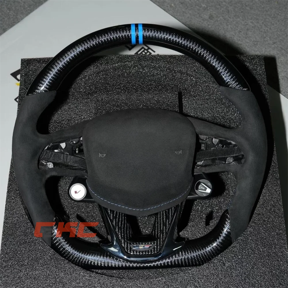 

Индивидуальное черное рулевое колесо из углеродного волокна с синей полосой на 2022 2023 2024 2025 Cadillac