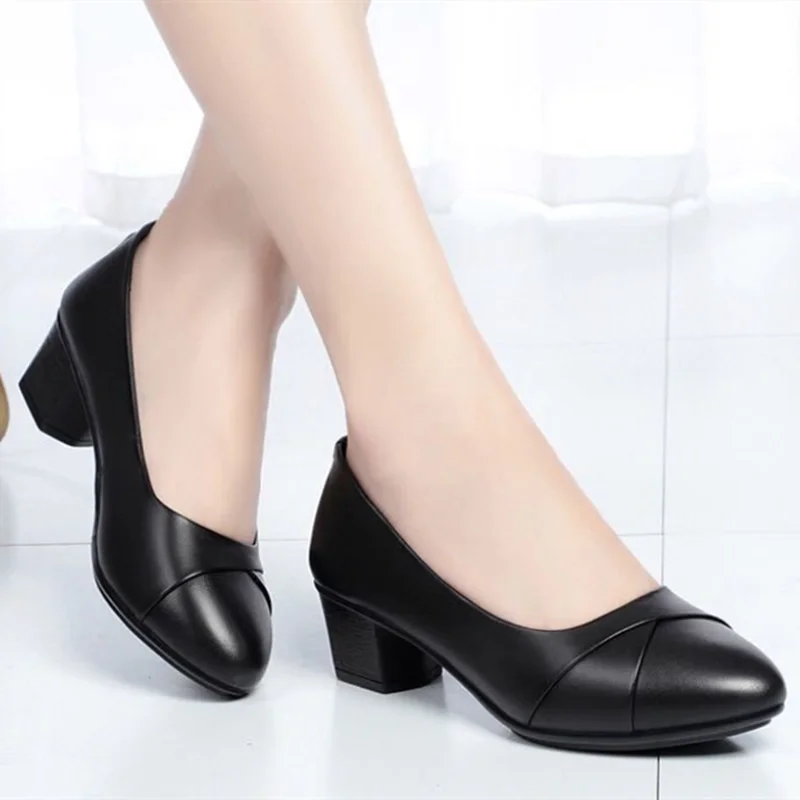 

Cresfimix women cute round toe black light weight patent leather spring slip on square heel shoes lady casual daily shoes ba424