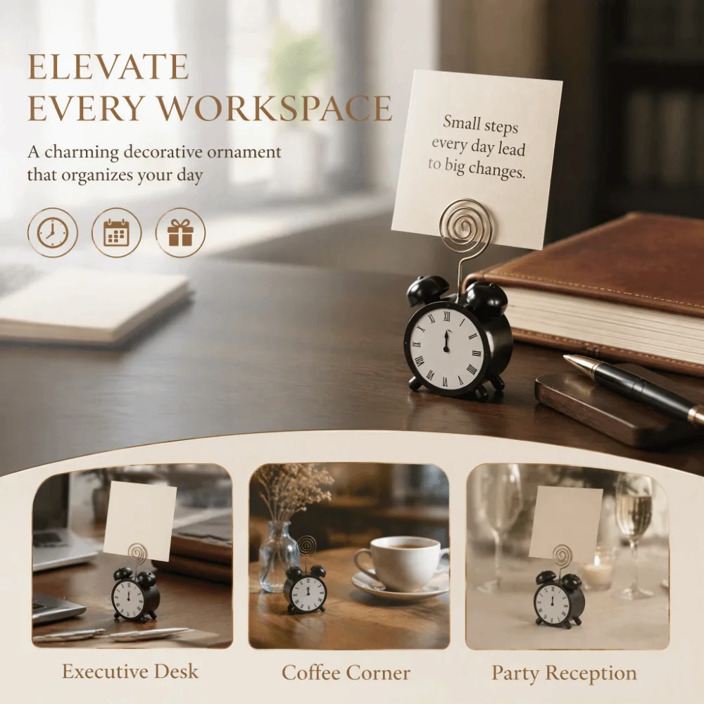 Stylish Wood Place Card Holder Balck 1.97x3.54in Table Picture Holder Desktop Mount Clip Style Memo Clip Holder for Office