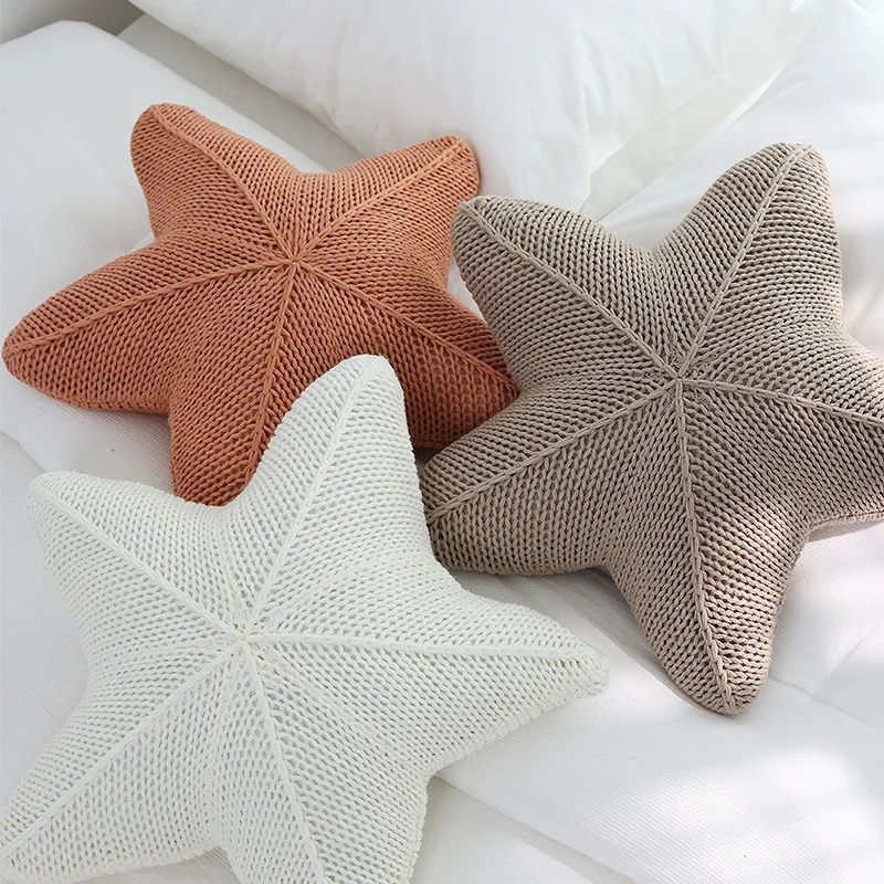 Sea Star Pillows Cartoon Cushion Orange Khaki Knitting Decorative Pillow For Sofa Chair Bedding Modern Home Decoration