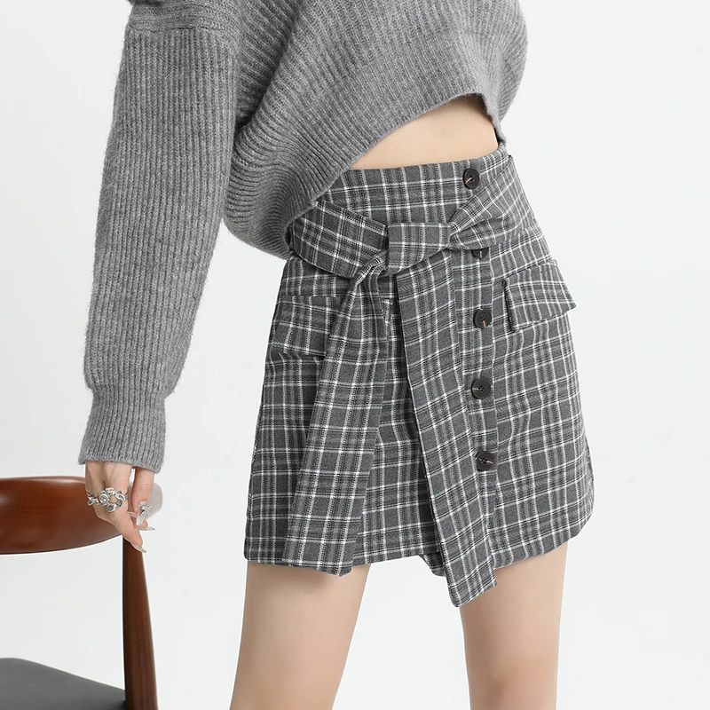 

Irregular A-line Plaid Skirt High Waist Women's Spring/Autumn New Fashion