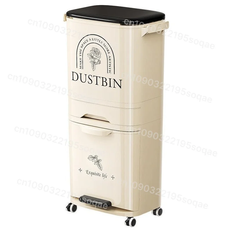 

Double Inner Bucket Dry and Wet Separation Kitchen Bucket, Multi-layer No-bend Large Moving Cover