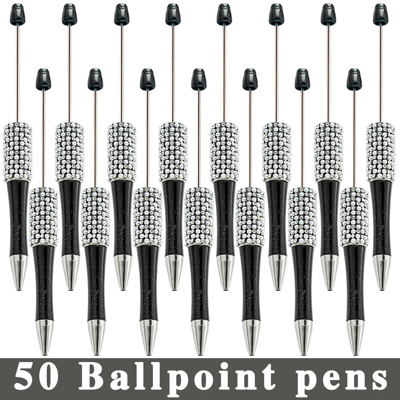 

50Pcs Black Diamond Bead Pen Wholesale Creative DIY Handmade Sticker Set Diamond Beaded Ballpoint Pens Advertising Gift Pen