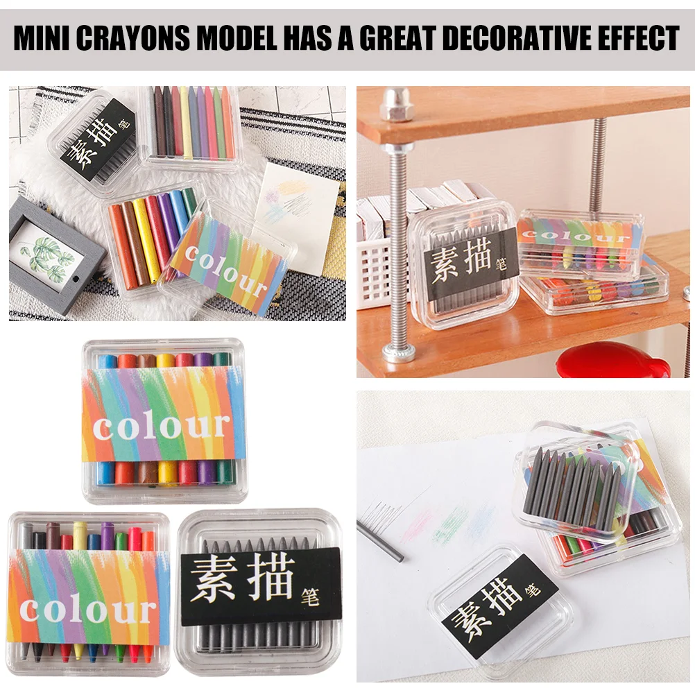 3 Boxes Dollhouse Crayons Mini Sketch Pencil Model Miniature Colorful Acrylic*Crayon*Pencil Lead Crafts Simulation