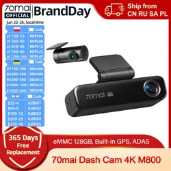 70mai Dash Cam 4K M800 eMMC 128GB HDR Built-in GPS ADAS 24H Parking Monitor LTE 4G Compatible Voice Control Car DVR 70mai M800