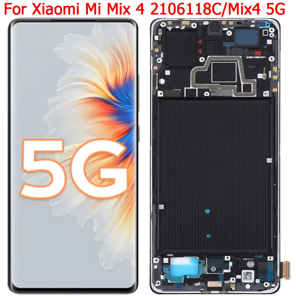 Xiaomi-Mi شاشة تعمل باللمس LCD Mix4 مع إطار ، شاشة عرض ، قطع غيار ، 5G ، 2106118C