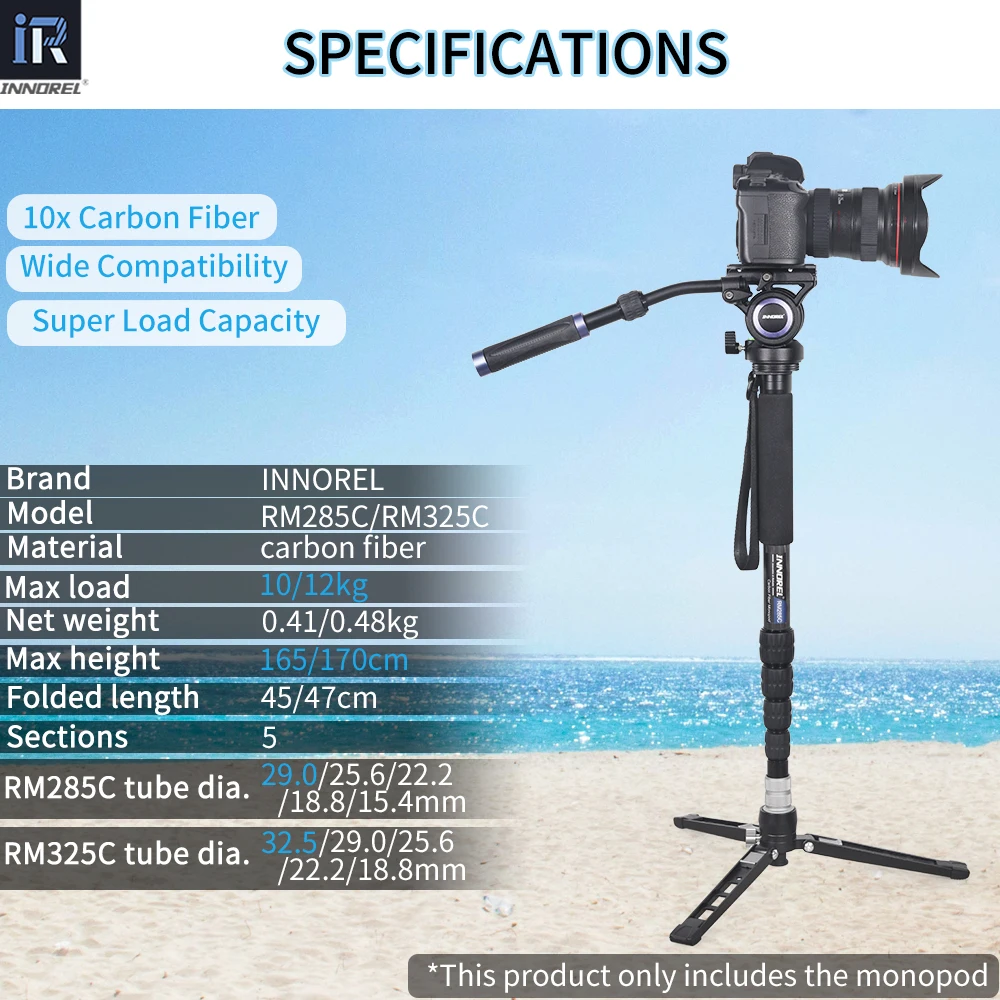 RM285C/RM325C 5-Section Professional Travel Carbon Fiber Portable Monopod Can Stand with the Mini Tripod Base for DSLR camera