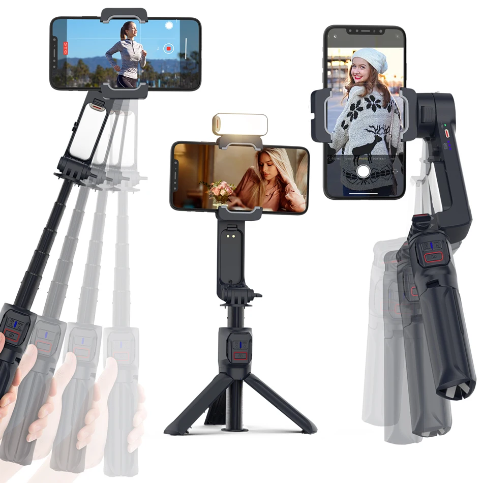 2-Axis Gimbal Stabilizer for Smartphone, Selfie Stick Portable Tripod with Fill Light, for Phone Video Recording Auto Balance