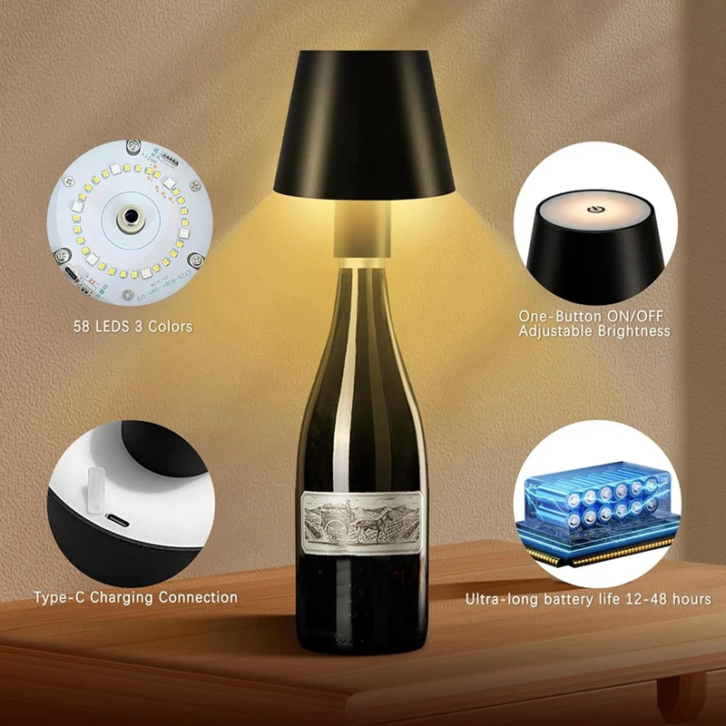 TOP LED Wireless Bottle Light Touch Table Lamp RGB And 3 Colors Bottle Lamp For Indoor/Outdoor Restaurants And Bars