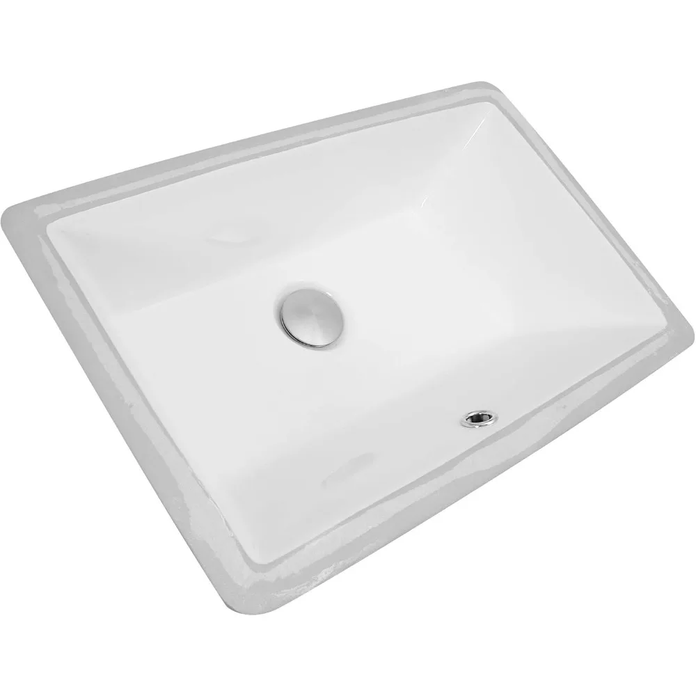 Waschbecken UM-19x11-W Unterbau-Badezimmerwaschbecken – 19x11 rechteckiges Badwaschbecken mit weißer Schüssel, mit Überlauf, Hochglanz-Vitrine