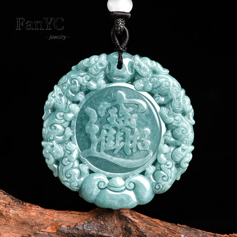 

Myanmar A-goods Jadeite Blue Water Brave Pendant Hand-carved Exquisite Fashion Glutinous Jade Necklace Men & Women Holiday Gift