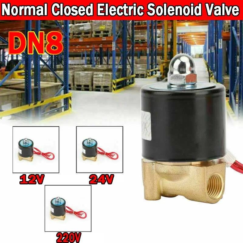 

DN8 1/4" 12V/24V/220V Brass Closed Electric Solenoid Valve BSP Gas Water Air N/C