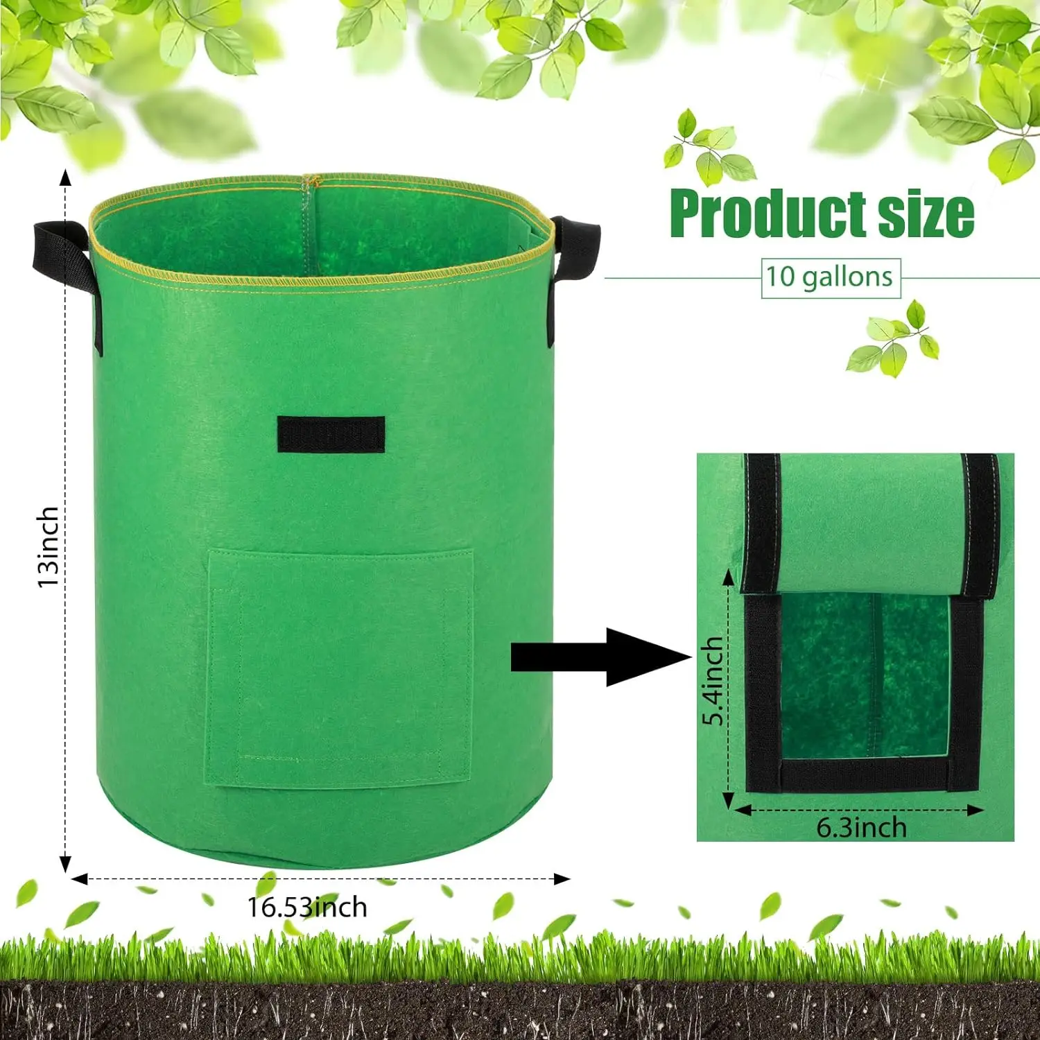 5/10Gallon Felt Plant Grow Bags Nonwoven Fabric Garden Potato Pot Greenhouse Vegetable Growing Bags Moisturizing Vertical Tools