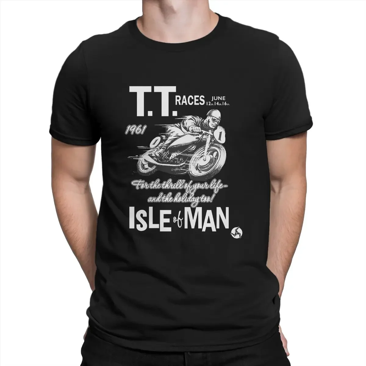 

Mann Motorcycle Race Newest TShirt for Men Isle Of Man TT 1961 Round Neck Pure Cotton T Shirt Distinctive Gift Clothes Tops