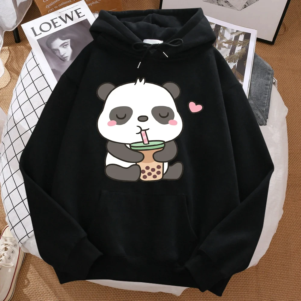 

Pandas Love Drinking Pearl Milk Tea Print Hoodie Men Harajuku Warm Hoody Fashion Casual Sweatshirt Autumn Big Size Sportswears