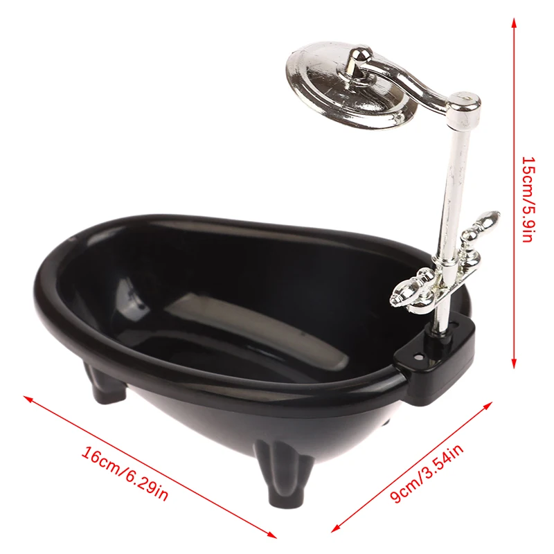 1Set Black Dollhouse Mini Furniture Bathtub Model Toy Simulation Bathroom Accessories Kids Pretend Doll House Decoraton Toy
