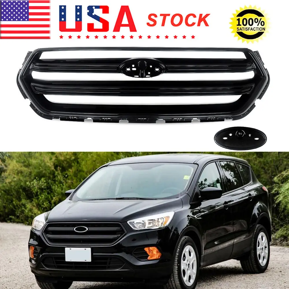 

All Glossy Black Front Bumper Upper Radiator Grille For 2017-2019 Ford Escape